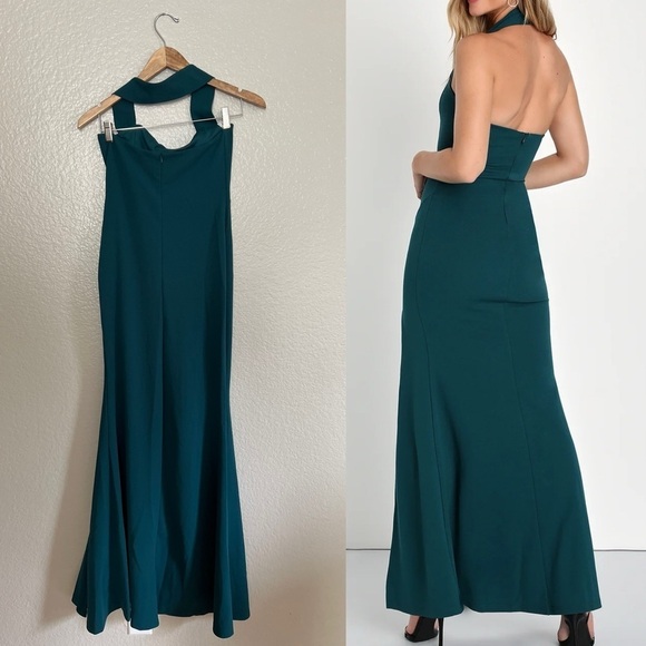 Elegant Behavior Emerald Green Halter Mermaid Maxi Dress! - Picture 3 of 7